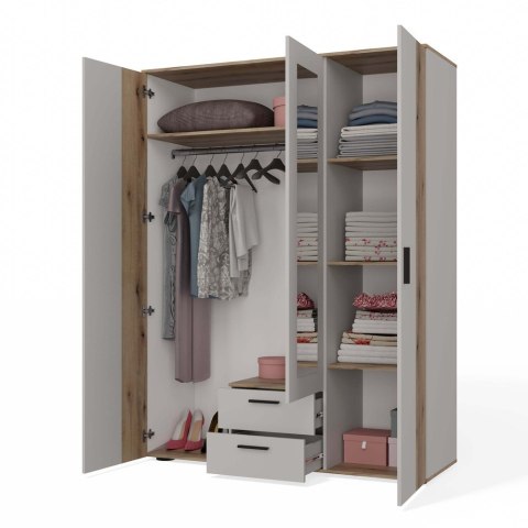 SZAFA AVA 150 CM LUSTRO 2 SZUFLADY RYFLOWANY FRONT DĄB EVOKE KASZMIR BEŻ