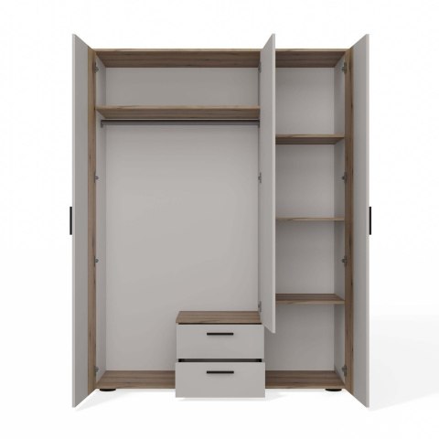 SZAFA AVA 150 CM LUSTRO 2 SZUFLADY RYFLOWANY FRONT DĄB EVOKE KASZMIR BEŻ