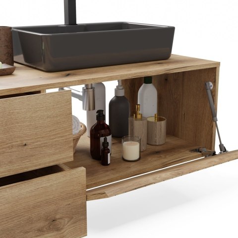 SZAFKA POD UMYWALKĘ TIGO 1D2S DĄB EVOKE 140 CM 2 SZUFLADY RYFLOWANY FRONT WISZĄCA