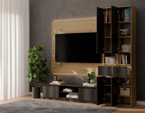 Szafka Słupek LIOR 2D1S DĄB ARTISAN / CZERŃ Regał z Szufladą Do Pokoju Biura