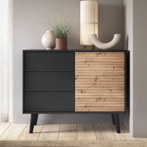 Komoda WOLLOW 02 czarny / dąb artisan