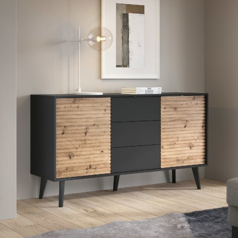 Komoda WOLLOW 05 czarny / dąb artisan