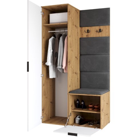 Garderoba z lustrem NELLI 1 dąb artisan / biały prawa