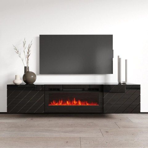Komoda RTV LUXO EF czarna / kominek czarny