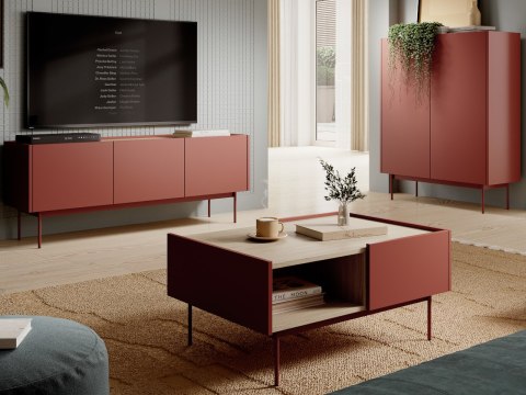Szafka RTV COLOUR 01 ceramic red / dąb linearny