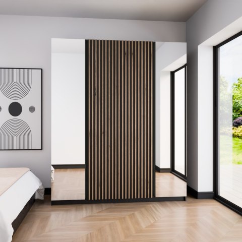 Szafa 200cm z lustrem KAYA 14 czarny / czarny / dąb evoke