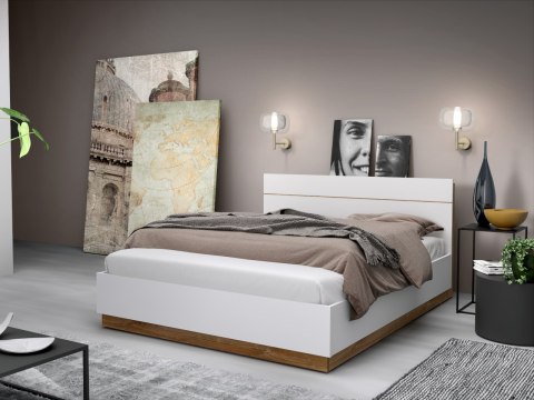 Łóżko 180x200 DENTRO DT02 z podnoszonym stelażem i oświetleniem biały / dąb stirling