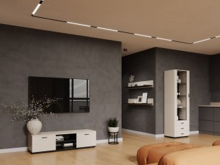 Kaszmirowo-czarny zestaw mebli SINDI 7J z witryną wysoką i komodą RTV 140 cm