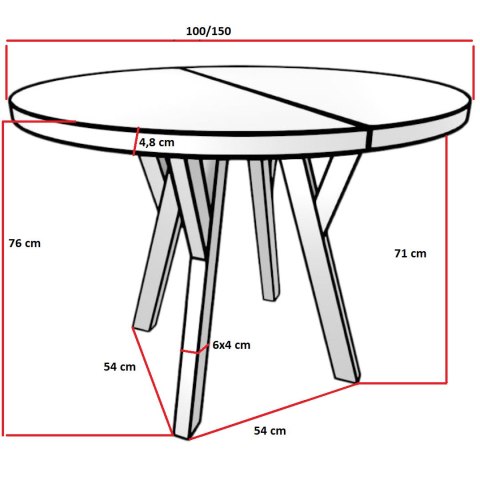 Okrągły stół ENZO 100cm rozkładany do 150cm dąb lefkas i czarne nogi