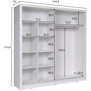 Szafa przesuwna z lustrem 154 BAKI 10 biały