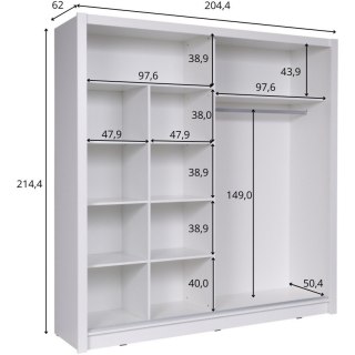 Szafa przesuwna z lustrem 204 BAKI 12 biały