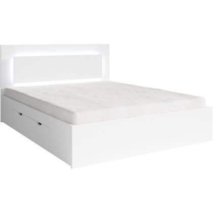 Łóżko LED z szufladami 180x200 NINO 06 biały
