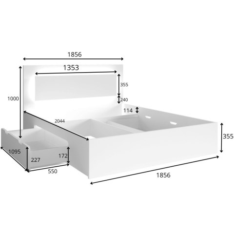 Łóżko LED z szufladami 180x200 NINO 06 biały