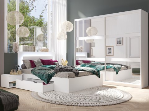 Łóżko LED z szufladami 180x200 NINO 06 biały