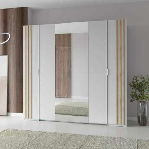 Szafa przesuwna z lustrem 220 NOVOLI 01 biały + dąb artisan