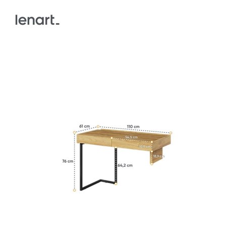 Biurko 110 2s prawe/lewe hikora naturalna/raw steel TEEN FLEX TF06