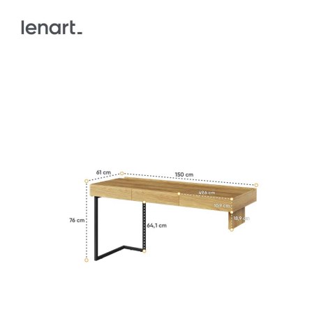 Biurko 150 3s prawe/lewe hikora naturalna/raw steel TEEN FLEX TF04