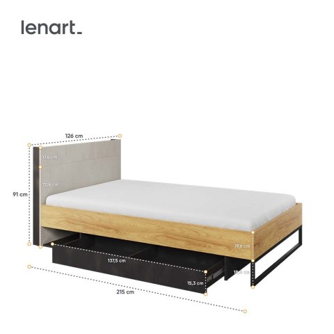 Łóżko 120x200 ze stelażem hikora naturalna/silk flou/raw steel TEEN FLEX TF17