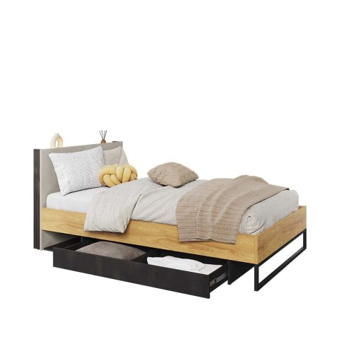 Łóżko 120x200 ze stelażem hikora naturalna/silk flou/raw steel TEEN FLEX TF17