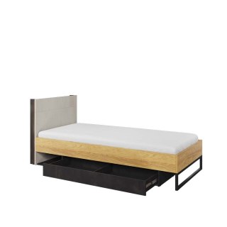 Łóżko 90x200 ze stelażem hikora naturalna/silk flou/raw steel TEEN FLEX TF16