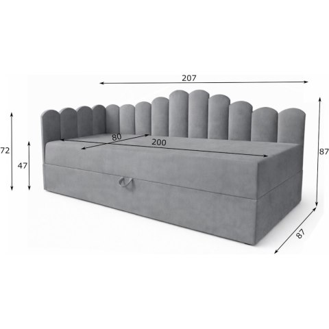 Łóżko dziecięce tapicerowane 80x200 NELA royal 48 lewe