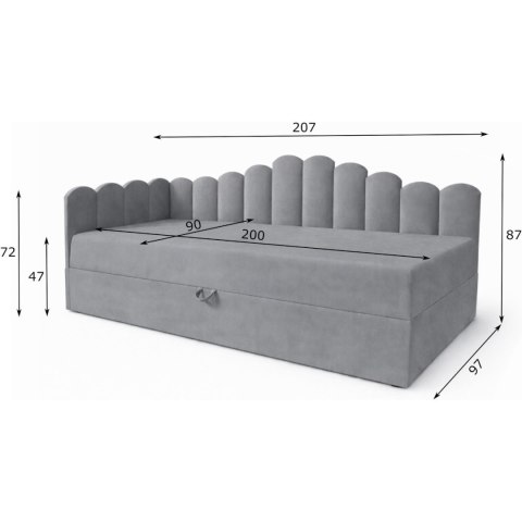 Łóżko dziecięce tapicerowane 90x200 NELA royal 115 lewe