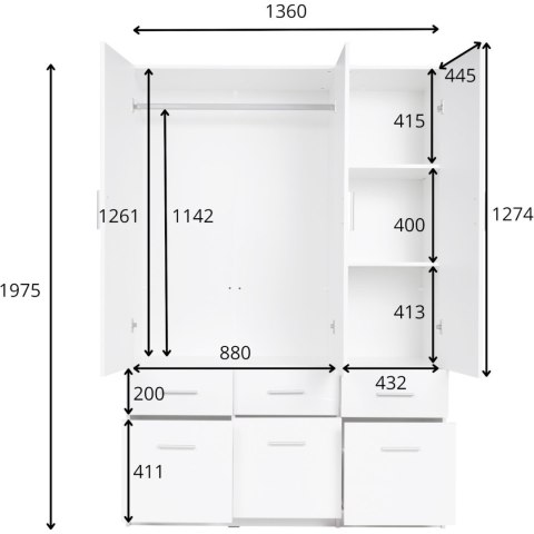 Szafa z szufladami 136cm PARMA 04 dąb wellington / grafit