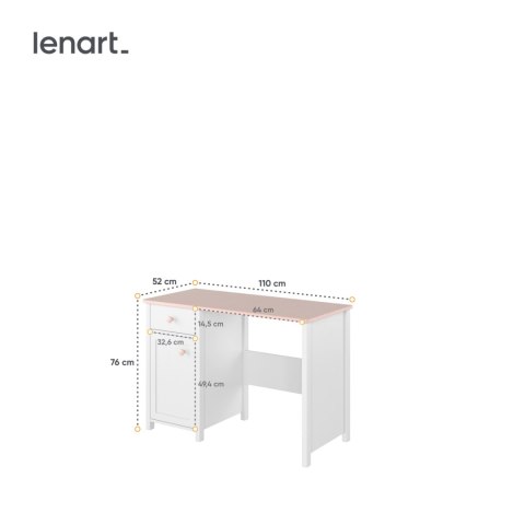 Biurko 1D1S biały/różowy LUNA LN03