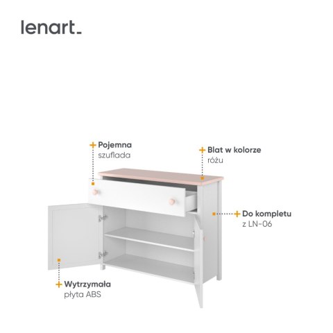 Komoda 2D1S biały/różowy LUNA LN05