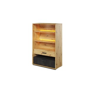 Regał 2S z oświetleniem dąb artisan/raw steel/silk flou QUBIC QB06