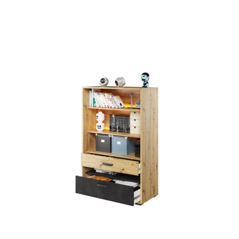 Regał 2S z oświetleniem dąb artisan/raw steel/silk flou QUBIC QB06