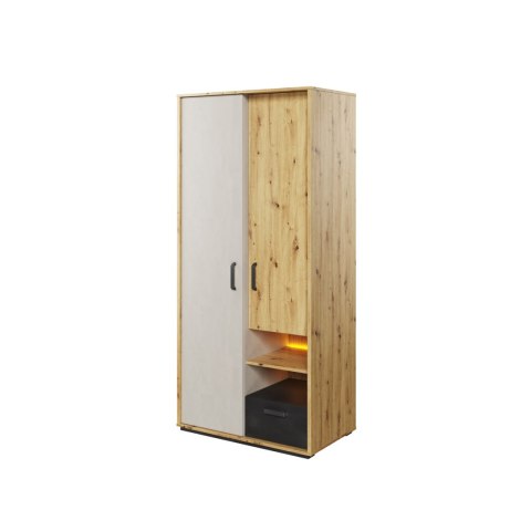 Szafa 2D1S z oświetleniem dąb artisan/raw steel/silk flou QUBIC QB03