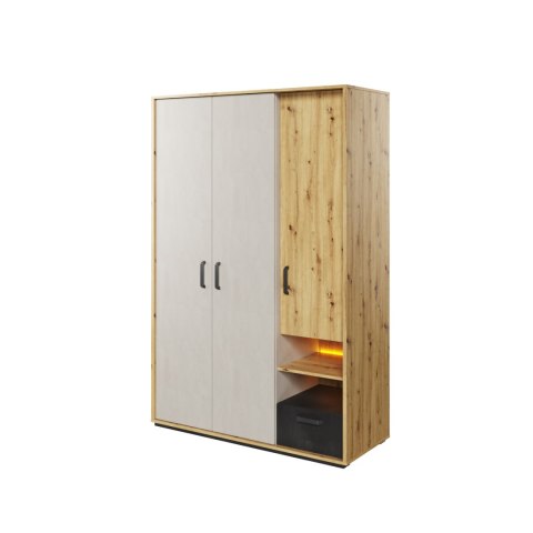Szafa 3D1S z oświetleniem dąb artisan/raw steel/silk flou QUBIC QB02