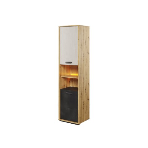 Szafka 2D z oświetleniem dąb artisan/raw steel/silk flou QUBIC QB04