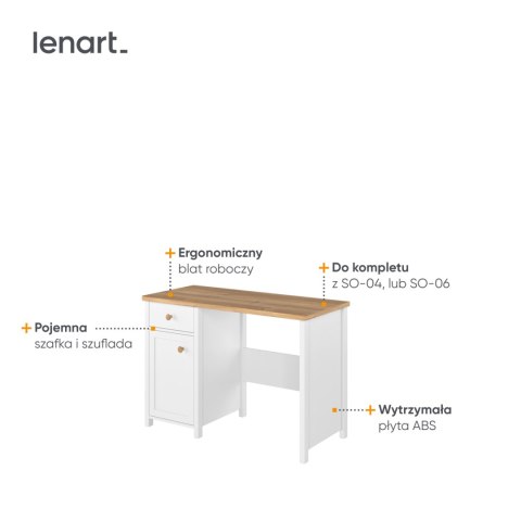 Biurko 1D1S biały/dąb nash STORY SO03