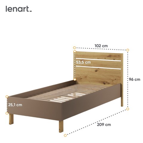 Łóżko 90 ze stelażem dąb artisan/beż/truflowy LENNY LY10