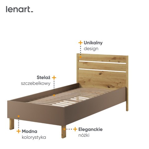 Łóżko 90 ze stelażem dąb artisan/beż/truflowy LENNY LY10