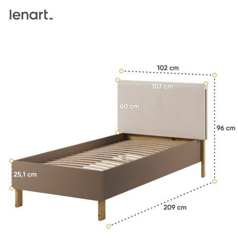 Łóżko 90 ze stelażem dąb artisan/beż/truflowy LENNY LY10