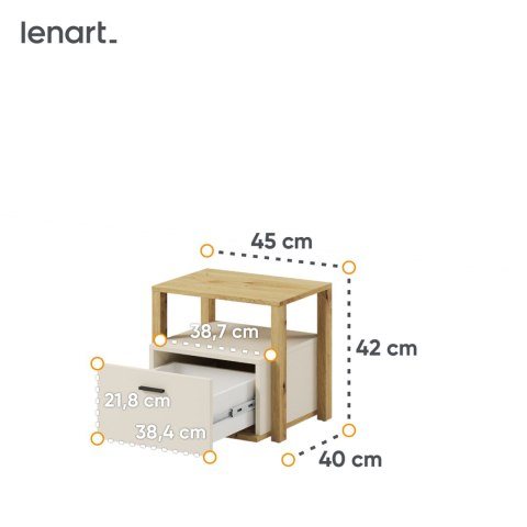 Stolik nocny dąb artisan/beż/truflowy LENNY LY07