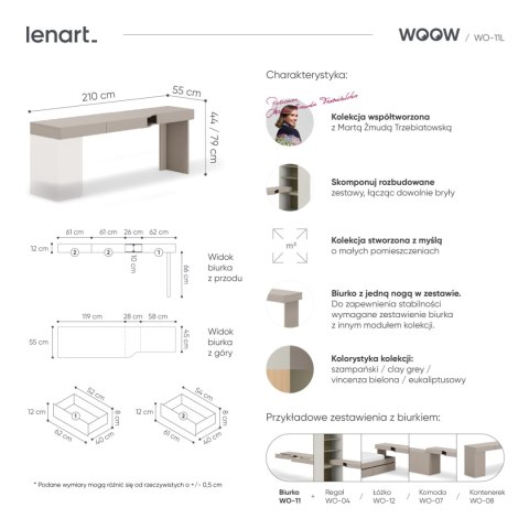 Biurko lewe 3S szampański/clay gray WOOW WO11L