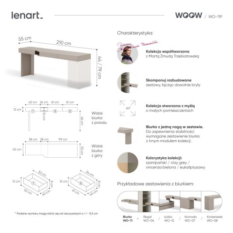 Biurko prawe 3S szampański/clay gray WOOW WO11P