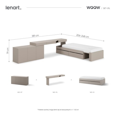 Meble młodzieżowe WOOW SET 01L szampański / clay grey