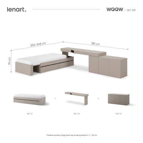 Meble młodzieżowe WOOW SET 01P szampański / clay grey