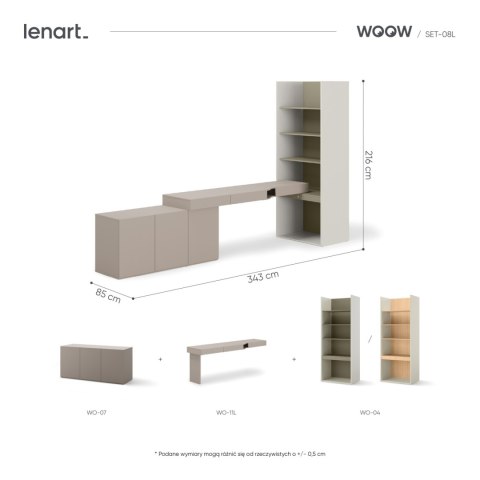 Meble młodzieżowe WOOW SET 08L szampański / clay grey / eukaliptus
