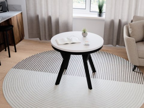 Stół okrągły HAX 90cm rozkładany do 190cm biały mat i czarne nogi