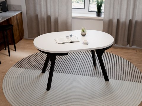 Stół okrągły HAX 90cm rozkładany do 190cm biały mat i czarne nogi