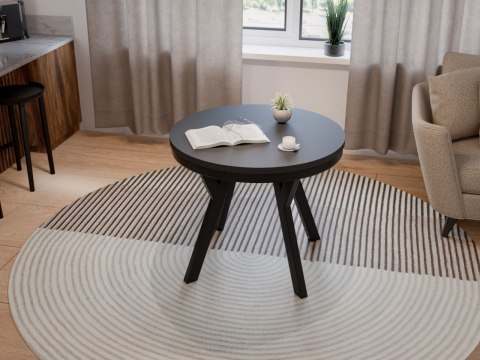 Stół okrągły HAX 90cm rozkładany do 190cm czarny mat i czarne nogi