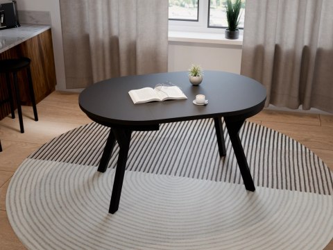Stół okrągły HAX 90cm rozkładany do 190cm czarny mat i czarne nogi