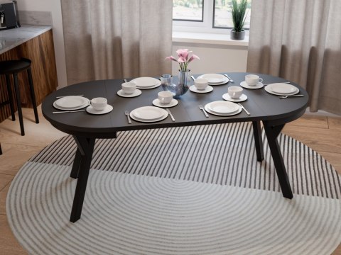 Stół okrągły HAX 90cm rozkładany do 190cm czarny mat i czarne nogi