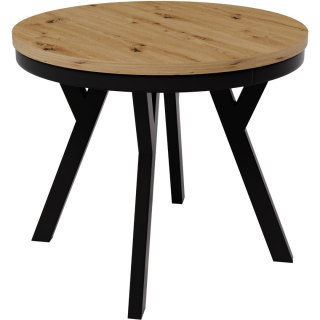 Stół okrągły HAX 90cm rozkładany do 190cm dąb artisan i czarne nogi